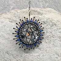 Light Blue and Cobalt Garden Spinner, Pewter/Red Rays, Home Decor, Garden Decor, Gardening Gift,