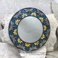 Blue Dragonfly Mosaic Mirror, Round Mosaic Mirror, Home Decor