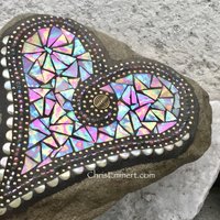 Iridescent Butter Cream Heart, Garden Stone, Mosaic, Garden Decor