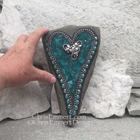 Turquoise Blue Heart, Garden Stone, Mosaic, Garden Decor