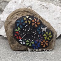 Pinwheel Flowers, Black Paw Print - Garden Stone, Pet Memorial, Garden Decor'