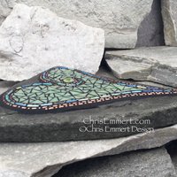 Olive Green Mosaic Heart,  Mosaic Garden Stone. Gardener Gift