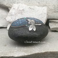 Denim Blue Heart with Teal Blue Flowers, Dragonfly, Garden Stone, Mosaic, Garden Decor