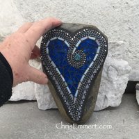 Royal Blue Mosaic Heart, Mosaic Rock, Mosaic Garden Stone,