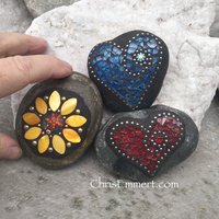 Garden Stone/Paperweights #1 Group Mosaic Heart, Mosaic Rock, Mosaic Garden Stone, Home Decor, Gardening, Gardening Gift,