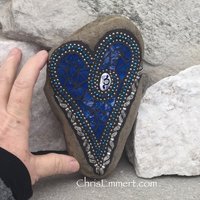 Royal Blue Angel Wing Heart, Garden Stone, Mosaic, Garden Decor
