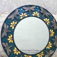 Blue Dragonfly Mosaic Mirror, Round Mosaic Mirror, Home Decor