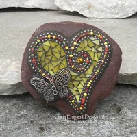 Yellow Mosaic Heart, Mosaic Rock, Mosaic Garden Stone, Home Decor, Gardening Gift,