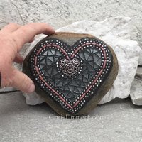 Reserved Iridescent Silver Heart Garden Stone, Mosaic, Garden Decor, Paperweight