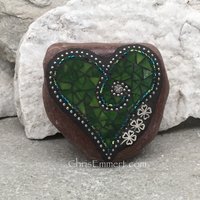 Green Mosaic Heart, Mosaic Rock, Mosaic Garden Stone, Home Decor, Gardening, Gardening Gift,