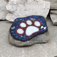 Patriotic Red, White and Blue, Black Paw Print - Garden Stone, Pet Memorial, Garden Decor'