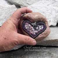 Pink Mosaic Rock, Mosaic Heart, Mosaic Garden Stone, Home Decor, Gardener Gift, Garden Decor