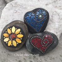 Garden Stone/Paperweights #1 Group Mosaic Heart, Mosaic Rock, Mosaic Garden Stone, Home Decor, Gardening, Gardening Gift,