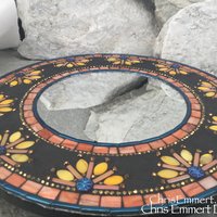 Yellow /Orange and Blue Mosaic Mirror, Round Mosaic Mirror, Home Decor