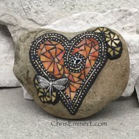 Orange Heart, Dragonfly Garden Stone, Mosaic, Garden Decor, Pet Memorial