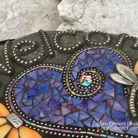 Large Welcome Purple Heart Stone with Dragonfly, Porch Decor, Garden Stone, Mosaic, Garden Decor