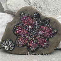 Pink Butterfly Mosaic -Garden Stone