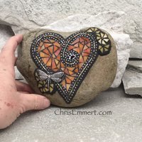 Orange Heart, Dragonfly Garden Stone, Mosaic, Garden Decor, Pet Memorial