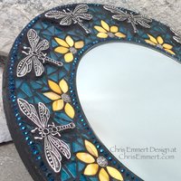 Blue Dragonfly Mosaic Mirror, Round Mosaic Mirror, Home Decor