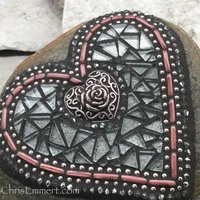 Iridescent Silver Heart Garden Stone, Mosaic, Garden Decor, Paperweight