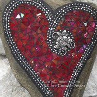 Reserved Iridescent Red Heart Mosaic Rock, Gardener Gift, Home Decor, Mosaic Garden Stone