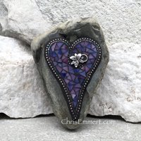 Purple Mosaic Heart, Lily, Garden Stone,  Gardener Gift, Home Decor, Garden Decor,