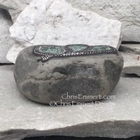 Side View Teal Green Butterfly with Iridescent Beads, Mosaic Garden Stone