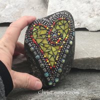 Yellow Mosaic Heart, Mosaic Rock, Mosaic Garden Stone, Home Decor, Gardening, Gardening Gift,