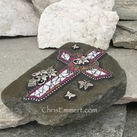 Red Heart and Cross Mosaic, Garden Stone, Garden Decor, Home Decor, Gardener Gift