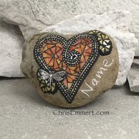 Orange Heart, Dragonfly Garden Stone, Mosaic, Garden Decor, Pet Memorial