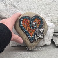 Orange Butterfly Heart, Mosaic Paperweight / Garden Stone