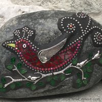 Red Bird on a Branch Mosaic-Garden Stone