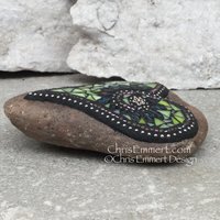 Lime Green Leaf Heart, Garden Stone, Mosaic, Garden Decor