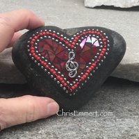 Red Valentine Heart, Music, G -clef, Mosaic Paperweight / Garden Stone