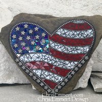 Reserved .....Custom Order, Flag Heart, Garden Stone, Mosaic, Garden Decor