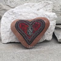 Iridescent Red Valentine Heart, Music, G -clef, Mosaic Paperweight / Garden Stone