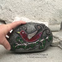 Red Bird on a Branch Mosaic-Garden Stone