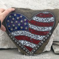 Reserved .....Custom Order, Flag Heart, Garden Stone, Mosaic, Garden Decor