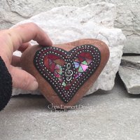 Iridescent Red Valentine Heart, Music, G -clef, Mosaic Paperweight / Garden Stone