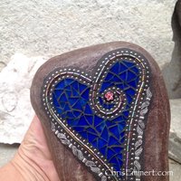 Cobalt Blue Angel Wing Heart, Garden Stone, Mosaic, Garden Decor