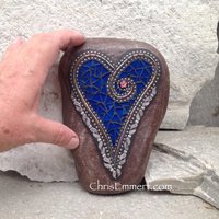 Cobalt Blue Angel Wing Heart, Garden Stone, Mosaic, Garden Decor