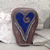 Cobalt Blue Angel Wing Heart, Garden Stone, Mosaic, Garden Decor