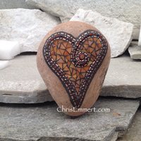 Orange Mosaic Rock, Gardener Gift, Home Decor, Mosaic Garden Stone