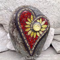 Sunflower Heart, Mosaic Rock, Gardener Gift, Home Decor, Mosaic Garden Stone