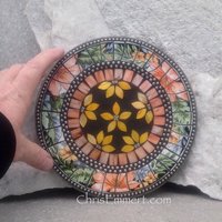 Mosaic Trivet, Candle Plate, Home Decor,  Mixed Media Art, Yellow Orange, Green, Peach and Black