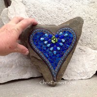 Royal Blue Mosaic Heart, Mosaic Rock, Mosaic Garden Stone, Home Decor, Garden Gift, Gardener