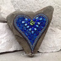 Royal Blue Mosaic Heart, Mosaic Rock, Mosaic Garden Stone, Home Decor, Garden Gift, Gardener
