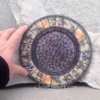 Mosaic Trivet - Candle Plate, Home Decor, Purple Mixed Media Art,
