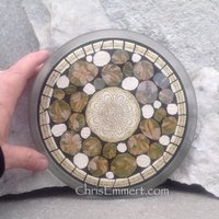 Mosaic Trivet, Candle Plate, Home Decor, Brown, Olive, Mixed Media Art,