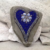 Cobalt Blue Mosaic Heart, Mosaic Rock, Mosaic Garden Stone, Home Decor, Garden Gift, Gardener